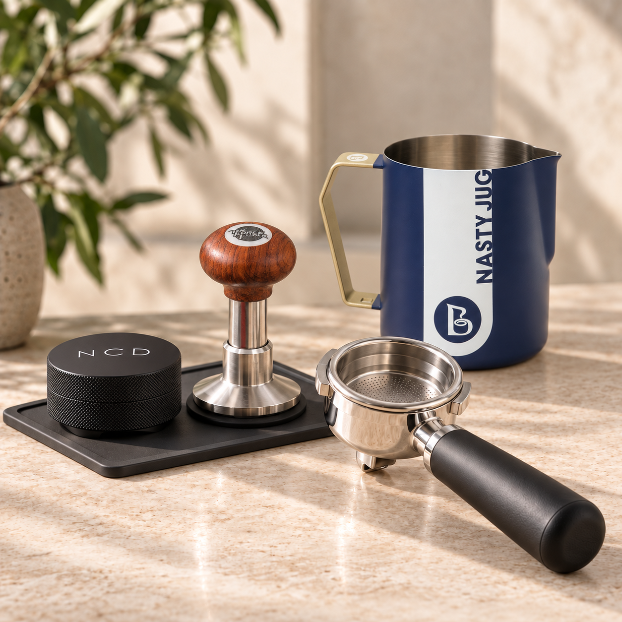 Milk pitcher, tamper and espresso tools